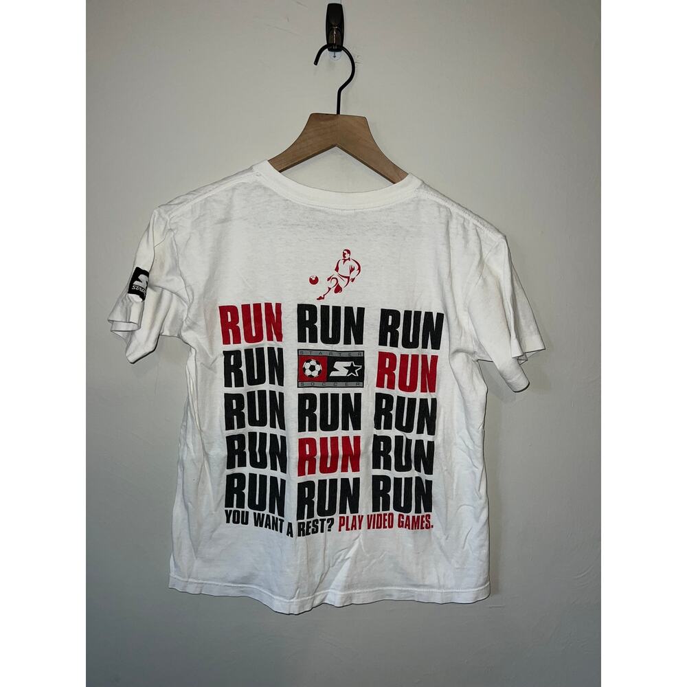 Youth Vintage Soccer Shirt Starter Run Soccer Video Game White 90s Tee Child M